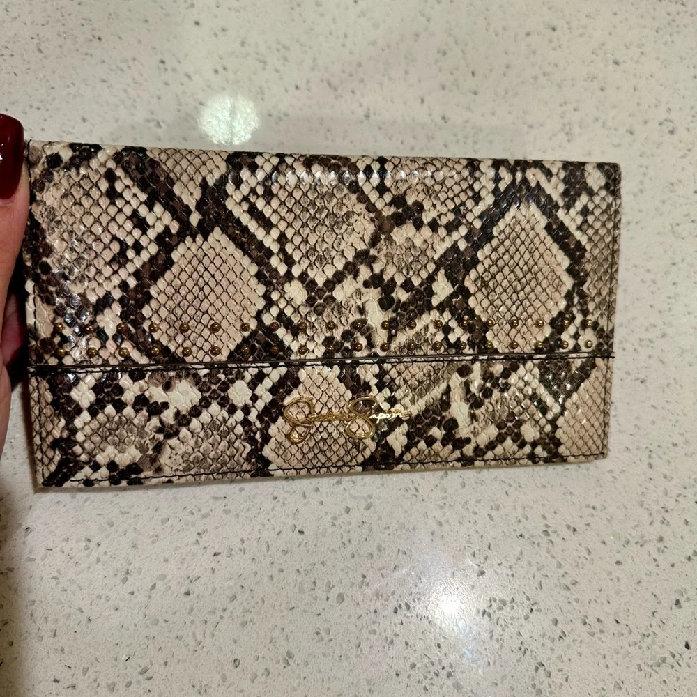 Jessica Simpson - snakeskin print with logo and stud embellishments. - Picture 1 of 5
